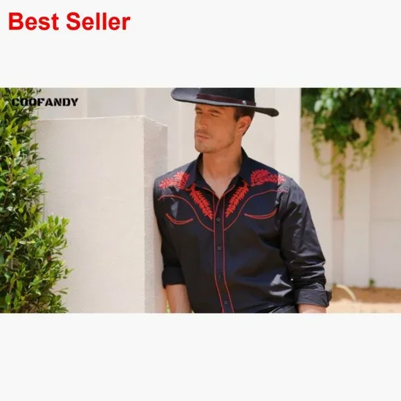 Cotton Western Embroidered Button Down Shirt Long Sleeve Casual